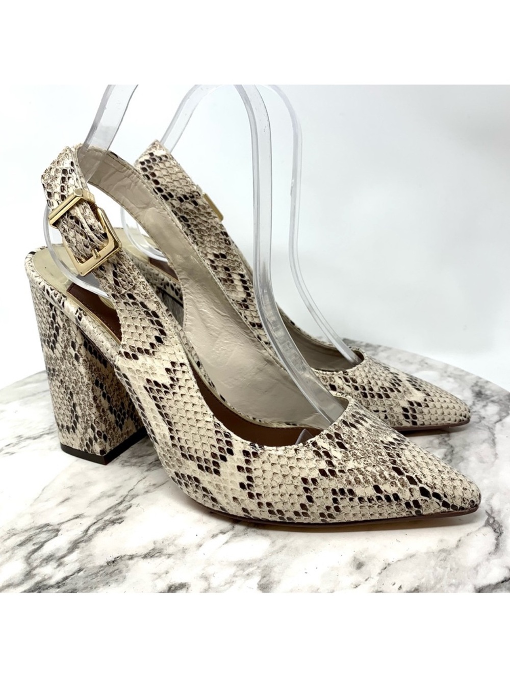 River Island Cally Pointed Toe Python Slingback Pumps 8/39 Minimalist Edgy